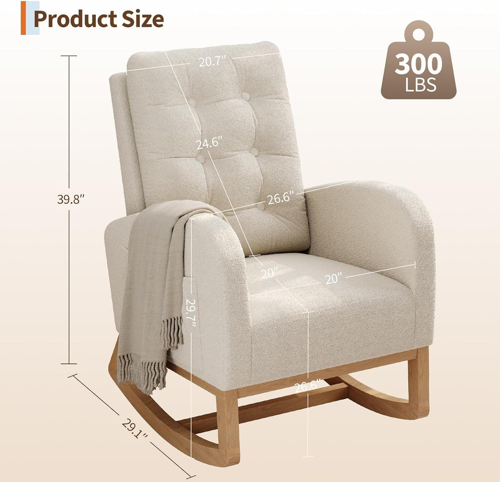 GAOMON Modern Rocking Chair for Living Room-Beige | Comfortable Recliner Rocker with Side Pocket, Soft Linen Upholstered Glider Chair for Bedroom, Nursery, Lounge