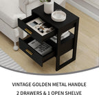 Wooden Nightstands Set of 2 with Motion Sensor Light & Storage Drawer, Modern Bedside Table End Table for Bedroom, Small Spaces, Sturdy Wood Side Table Furniture, Black