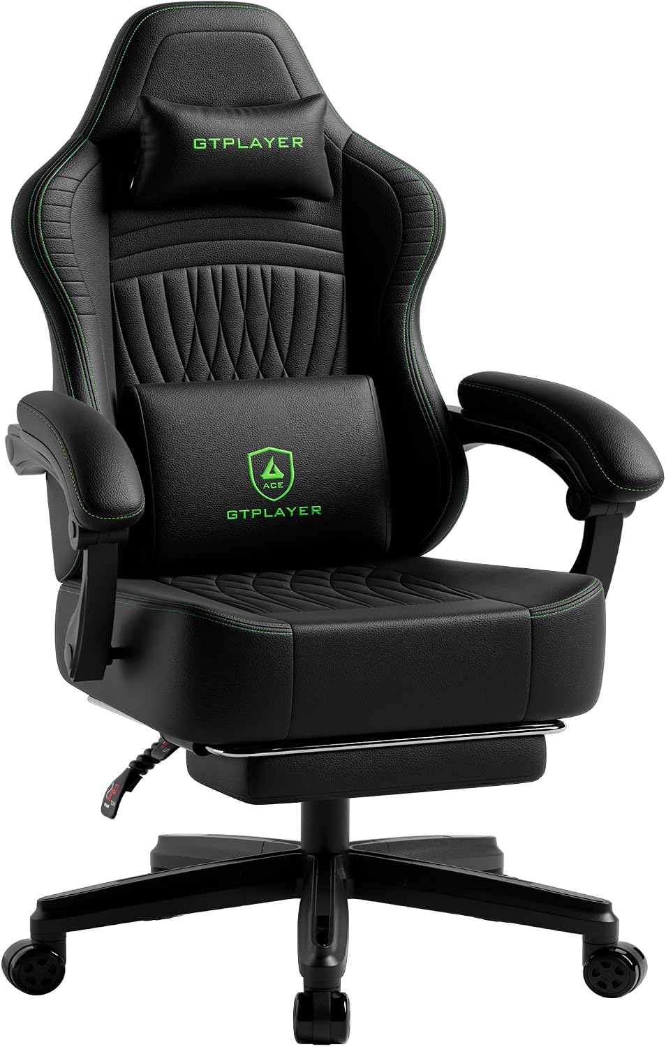 GTPLAYER Gaming Chair, Video Game Chairs with Footrest, PC Gamer Chairs for Adults - Padded High Back Ergonomic Reclining Silla Gamer, Linkage Armrest, Ace Pro, Black Green