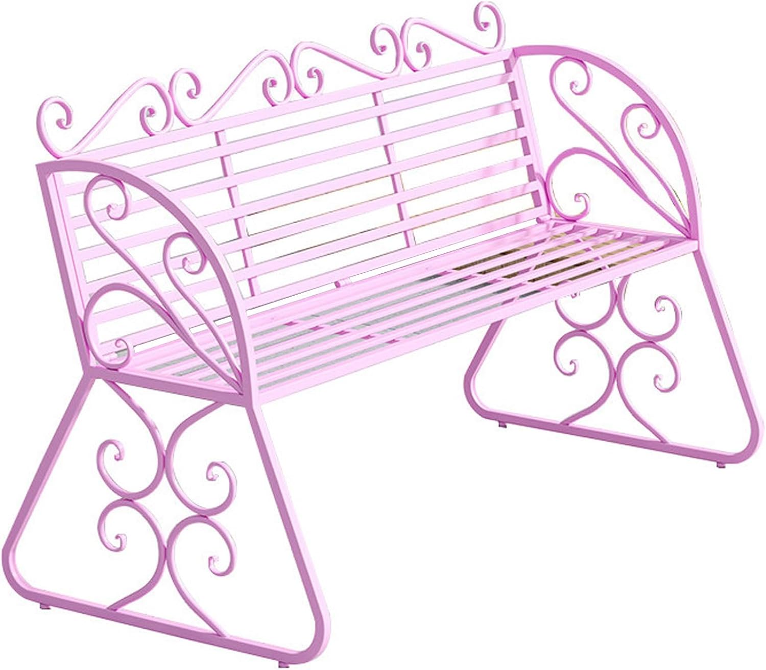 Outdoor Garden Bench with Curved Armrests, 440lbs Load Capacity Waterproof Iron Seating, Ideal for Courtyard Park and Porch(Pink)