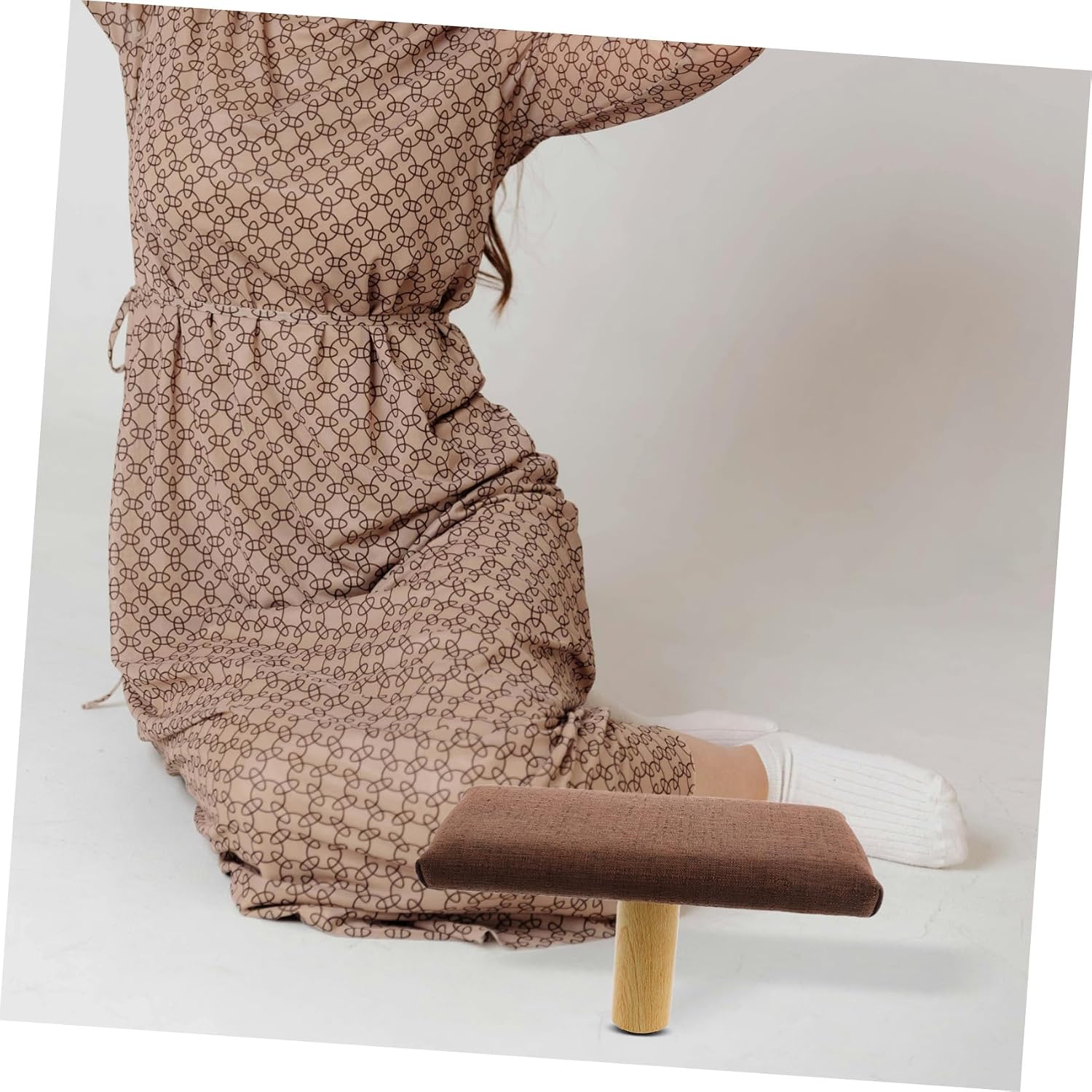 Wooden Meditation Bench with Cushion for Yoga and Home Decor, Ergonomic Design Posture, Coffee Color Cotton Cloth Seat, Stylish and Natural Elegance Bench for Adults