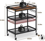 3 Tier Heavy Duty Rolling Kitchen Cart with Handle & Locking Wheels – Metal Utility Storage Cart for Kitchen, Laundry Room, Garage & Office – Supports Over 150 lbs Mobile Organizer Shelf