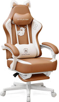 GTPOFFICE Cute Gaming Chair with Cat Ears, Ergonomic Computer Chair with Footrest Cat Paw Lumbar Support Comfortable Reclining Game Chair Desk Chair for Adult Teens, Soft Fabric, Russet Brown