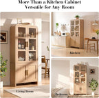 77" Tall Kitchen Pantry Cabinets, Wooden Curved Storage Cabinets with Adjustable Shelf, 1.18'' Panel Freestanding Cupboard for Dining Room, Living Room, Bathroom, Oak, 1Pcs