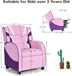 Costzon Kids Recliner, Gaming Recliner Chair w/Footrest, Headrest, Lumbar Support & Side Pockets, Ergonomic Leather Lounge Chair for Living & Gaming Room, Adjustable Recliner Sofa for Boys Girls, Pink