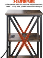 End Tables Living Room Set of 2, Square End Table with Charging Station, 16" D X 16" W X 28" H, Wood and Metal Table with USB Ports and Outlets, Side Table with Wheels for Living Room, Bedroom