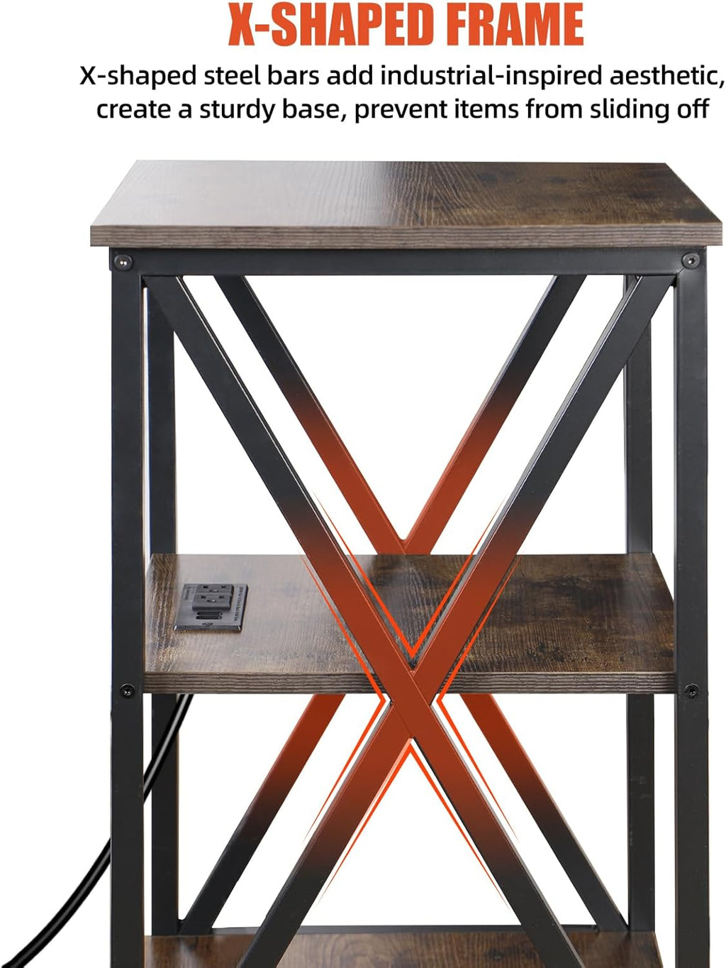 End Tables Living Room Set of 2, Square End Table with Charging Station, 16" D X 16" W X 28" H, Wood and Metal Table with USB Ports and Outlets, Side Table with Wheels for Living Room, Bedroom