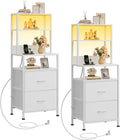 WLIVE Nightstand Set of 2 with Charging Station, LED Night Stands with 2 Fabric Drawers and 4 Storage Open Shelves, Bedside Table for Bedroom, White
