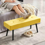 Modern Ottoman Bench, 40 Inch Upholstered Bench with Metal Legs, End of Bed Bench, Dining Bench for Living Room, Bedroom, Entryway, Yellow Velvet