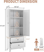 72" Tall Kitchen Pantry Cabinet, White Cabinets with 2 Drawers & Adjustable Shelves, Freestanding Metal Storage Cabinet for Living Room, Dining Room, Bathroom