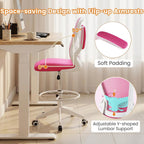 POWERSTONE Drafting Chair, Ergonomic Tall Office Chair for Standing Desk with 3IN Thick Cushion, Flip-up Arm, Adjustable Back Support & Footrest Workbench Rolling Stool Computer Chair (Rose Red 1PCS)