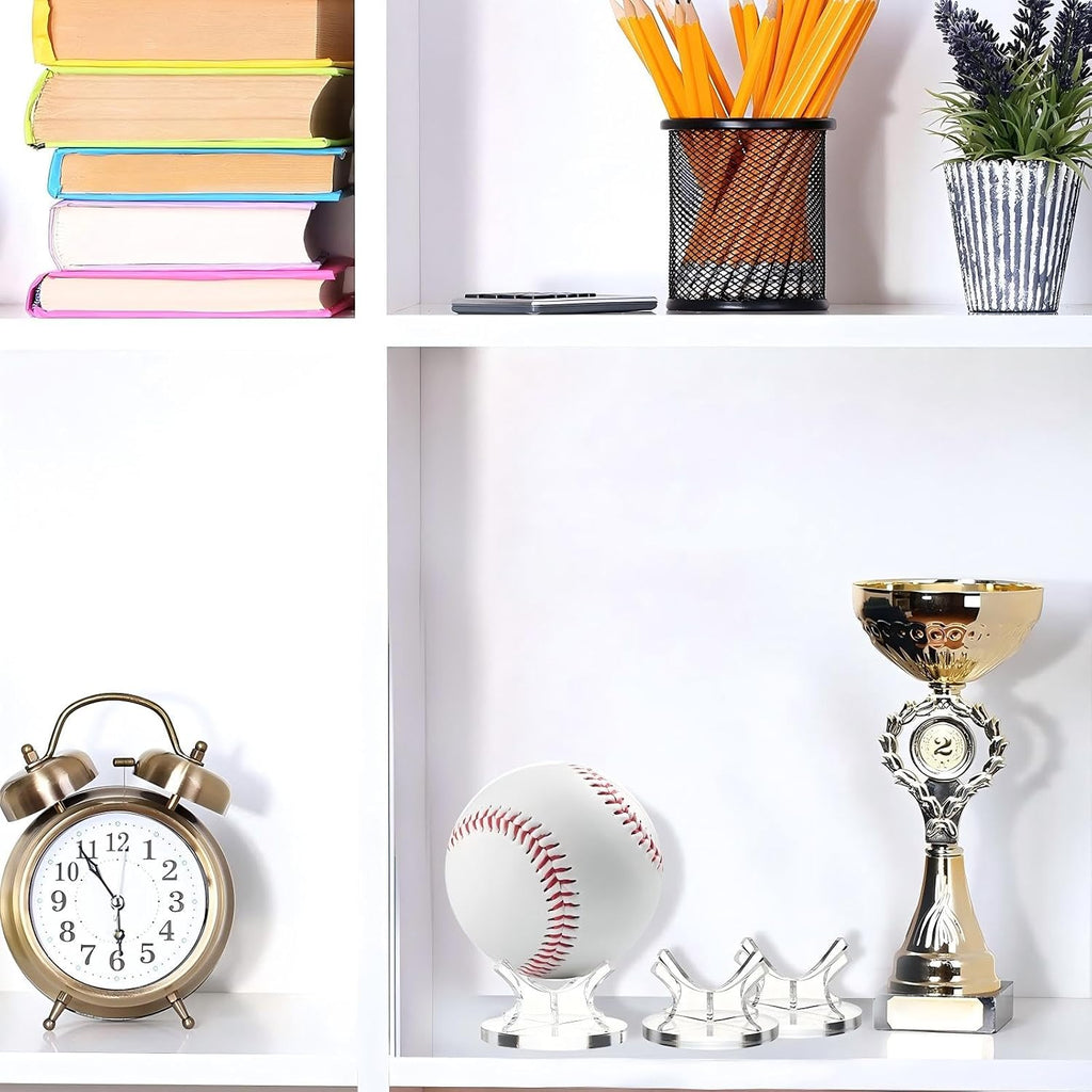 Sumind 8 Pcs Acrylic Small Ball Stand Holder Sport Ball Display Rack Baseball Display Stand with 8 Pieces Non-slip Rubber Pads for Baseball Golf Softball Tennis Spheres, Clear