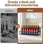 Nuovoware Expandable Coffee Syrup Organizer, 2-Tier Syrup Rack Holds 10-16 Bottles, Adjustable Width Carbon Steel Coffee Bar Organizer for Countertop Kitchen Bar, Liquor Dressing Seasoning, Black
