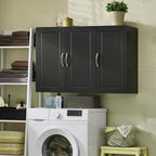 3-Doors Bathroom and Laundry Room Wall Cabinet with Adjustable Shelves, Medicine Cabinet, Wall Mounted MDF Storage Organizer Over Toilet or Washer, Black, HUS-FRG231-L