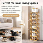 9-Tier Foldable Bamboo Shoe Rack - Slim Corner Shelf Portable Organizer with Tool-Free Setup for Entryway, Closet, Bedroom, Under-Bed Storage