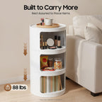 Round Nightstand, 3-Tier Round Bedside Table, ABS White Cylindrical Cabinet with Sliding Doors, Modern Narrow Modular Side Table for Bedroom, Living Room, 12.5" Diameter x 22.8" Height