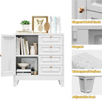 Bathroom Storage Cabinet with 4 Drawers,Metal Bathroom Floor Cabinet with Door and Shelves,Toilet Paper Storage Cabinet for Bathroom, 33" H x 31.5" W x 15.75" D,White