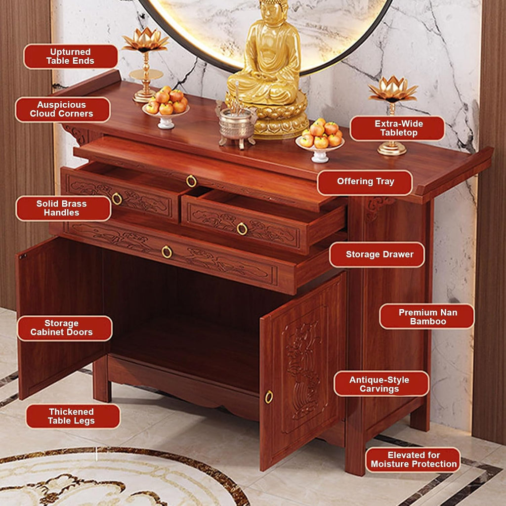 Free Standing Altar Table, Multifunction Meditation Altar Table with Drawer and Shelf, for Home Shrines Ancestral Halls Temples(68 * 48.8 * 108cm/26.8 * 19.2 * 42.5in)