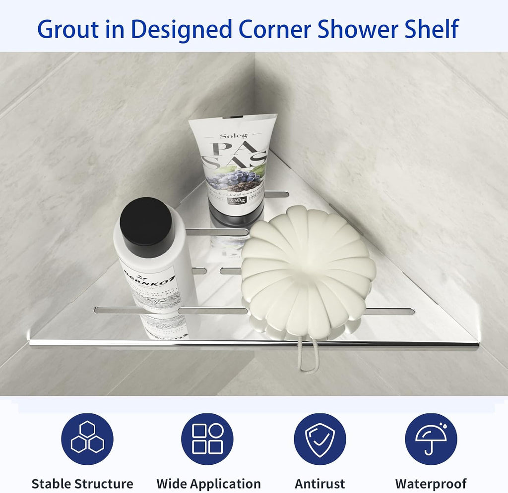 8‘’ Corner Shower Shelf 2PCS, 304 Stainless Steel Recessed Bathroom Shelves for Tiled Wall (Polished, 8'')