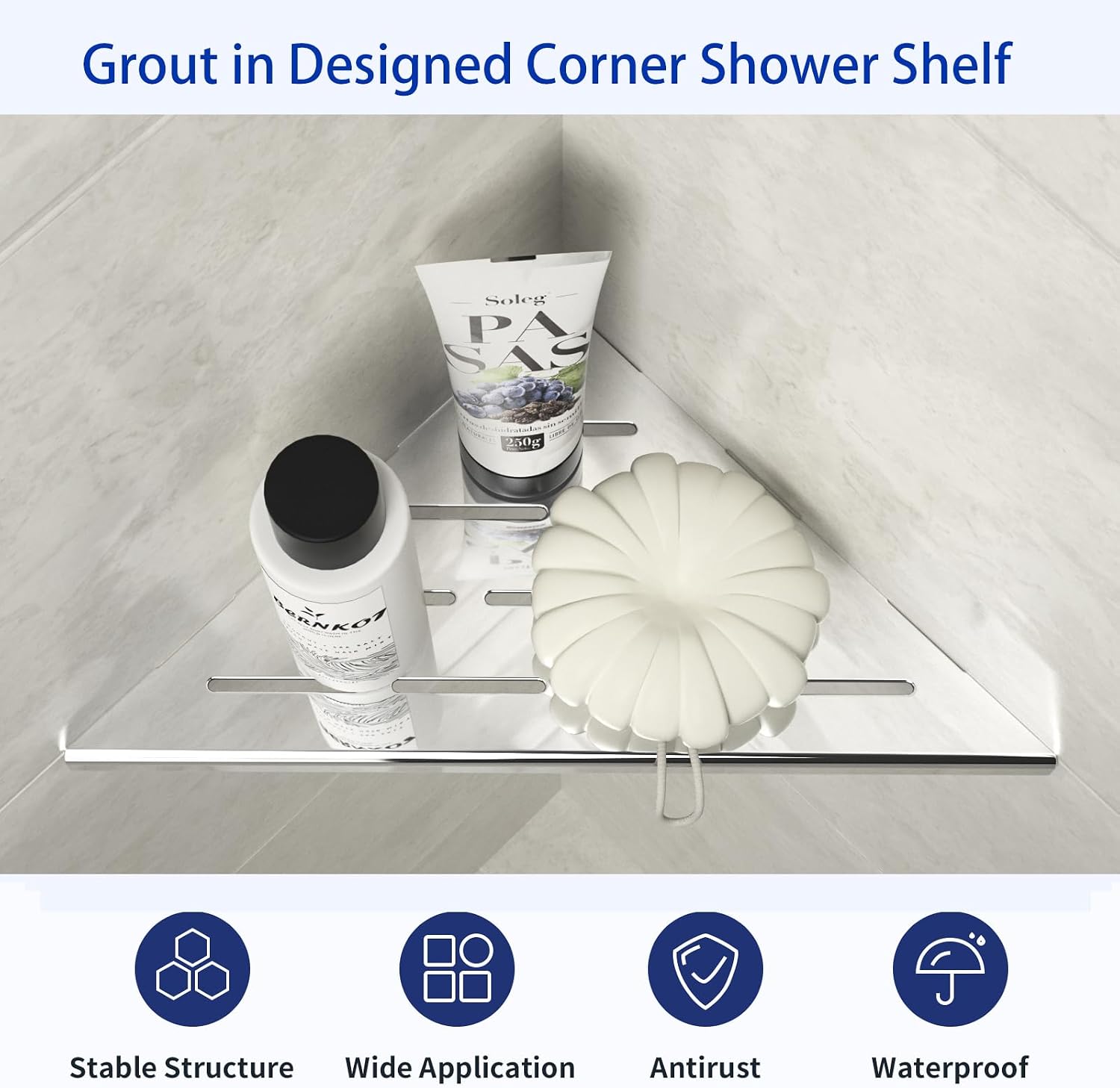 8‘’ Corner Shower Shelf 2PCS, 304 Stainless Steel Recessed Bathroom Shelves for Tiled Wall (Polished, 8'')