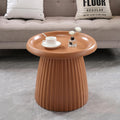 19.69" Round Light Terracotta MGO End Table for Indoors and Outdoors, Mid-Century Modern Magnesium Oxide Fluted Base Side Table, Circle Fluted End Table for Living Room Patio