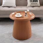 19.69" Round Light Terracotta MGO End Table for Indoors and Outdoors, Mid-Century Modern Magnesium Oxide Fluted Base Side Table, Circle Fluted End Table for Living Room Patio