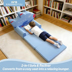 Toddler Couch 2 in 1 Flip-Out Kids Couch, Fold Out Foam Kids Sofa with Soft Washable Cover, Airplane Design for Playroom