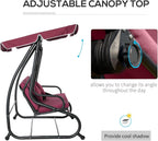 3-Person Outdoor Porch Swing Bed with Canopy and Cup Holders