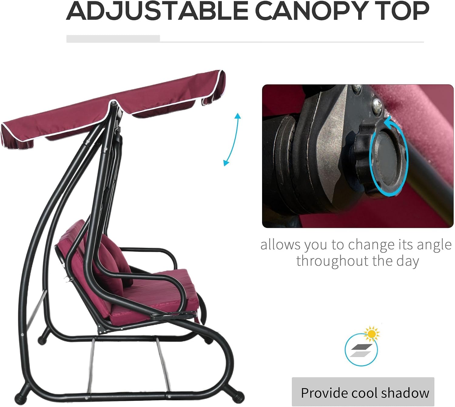 3-Person Outdoor Porch Swing Bed with Canopy and Cup Holders
