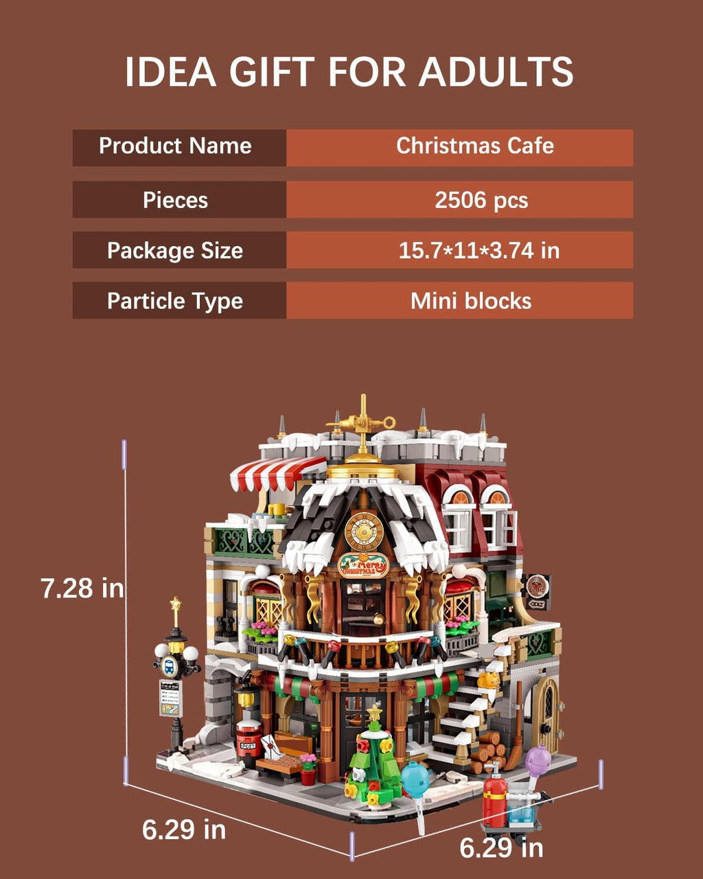 Christmas Cafe House Building Block Set, Adult Street View Bricks Model Set, Boys Girls Adult Christmas Holiday Toys Gifts, 2506 PCS Mini Block House Model (1054)