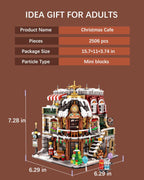 Christmas Cafe House Building Block Set, Adult Street View Bricks Model Set, Boys Girls Adult Christmas Holiday Toys Gifts, 2506 PCS Mini Block House Model (1054)