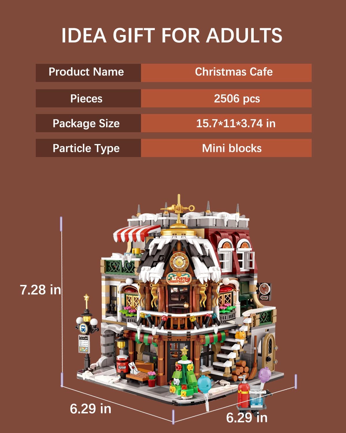 Christmas Cafe House Building Block Set, Adult Street View Bricks Model Set, Boys Girls Adult Christmas Holiday Toys Gifts, 2506 PCS Mini Block House Model (1054)