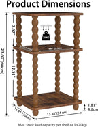 Tohiasen 3 Tier Side Table - Compact End Table with Solid Wood Legs, Small Nightstand with Open Shelves for Living Room Bedroom Office Nursery Small Spaces (Rustic Brown, Rectangular)