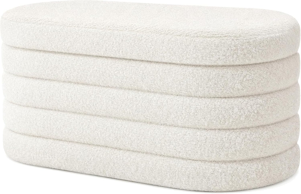 GLAXYFUR Storage Ottoman Bench, 30 Inch Upholstered Entryway Shoe Seat, Blanket Chest for Living Room, Hallway, Sherpa White
