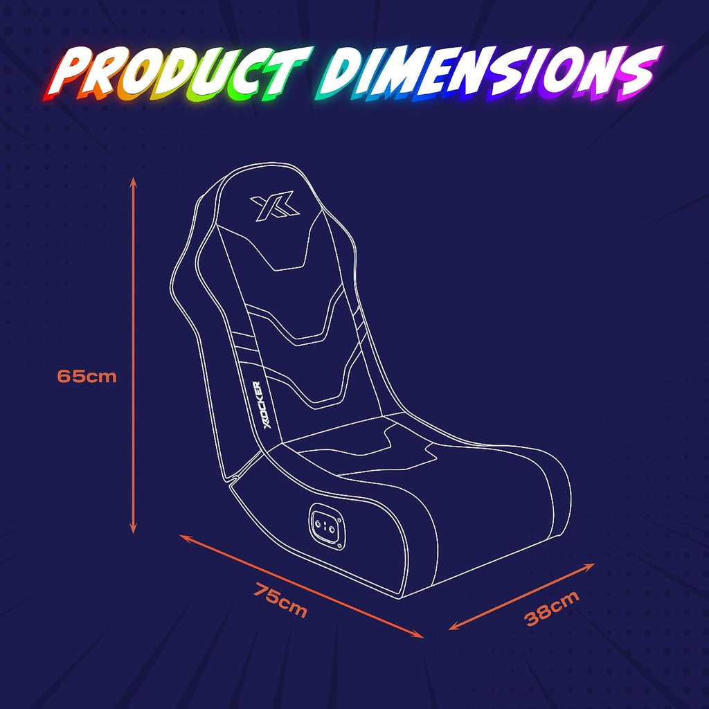 X Rocker Shadow RGB 2.0 Floor Rocker, Audio Console Gaming Chair - Neo Motion™ Sync App Controlled LED Lights, Headrest Speakers, Folding Rocking Base, Wipe-Clean Faux Leather for Kids & Teens - Black