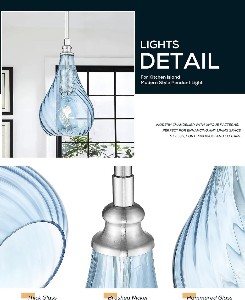 TENGXIN 2 Pack Kitchen Pendant Lighting Over Island 6 Inch,Hanging Pendants Light,Brushed Gold Finished Striped Glass Pendant Light,Farmhouse Pendant Light for Dining Room,Bedroom