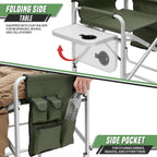 Directors Chair, 31“Tall Foldable Camping Chairs, Folding Aluminum Frame Vanity Chair, Makeup Artist Chair, Portable Camping Chair with Side Table, Cup Holder and Pockets, 250lbs Capacity (Green)
