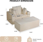 54"W Oversized Chaise Lounge Chair Indoor, Boneless Chaise Lounge Couch, Convertible Comfy Reading Chairs, Corduroy Sleeper Chair Couches for Living Room, Compression Sofa with Ottoman, Beige
