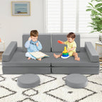 Costzon Kids Play Couch Sofa, Large Modular Folding Sofa Building Fort Playset with Handle, Machine-Washable Cover, Convertible Foam Cushion for Playroom Bedroom Boys Girls Gifts (10-Piece, Gray)