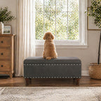 HomePop Upholstered Storage Bench with Nailhead Trim – Charcoal