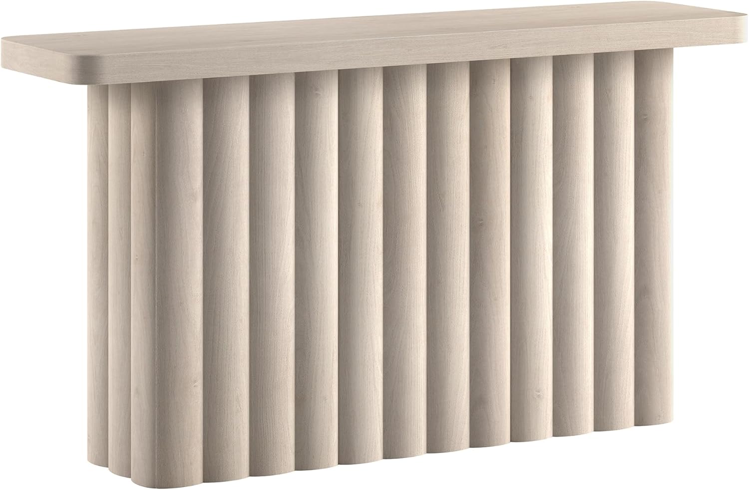 Henn&Hart 55'' Fluted Modern Rectangular Console Table, Ribbed Entryway Table, Sofa Table with Pedestal Base for Entryway, Living Room, Couch, Hallway, or Office, Beech White