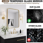 12x16 Inch Bathroom Mirrors for Over Sink, Brushed Gold Rectangle Mirror for Bathroom or Entryway, Wall Mounted Vanity Mirror with Aluminum Alloy Frame & Tempered Glass, Hangs Horizontally/Vertically