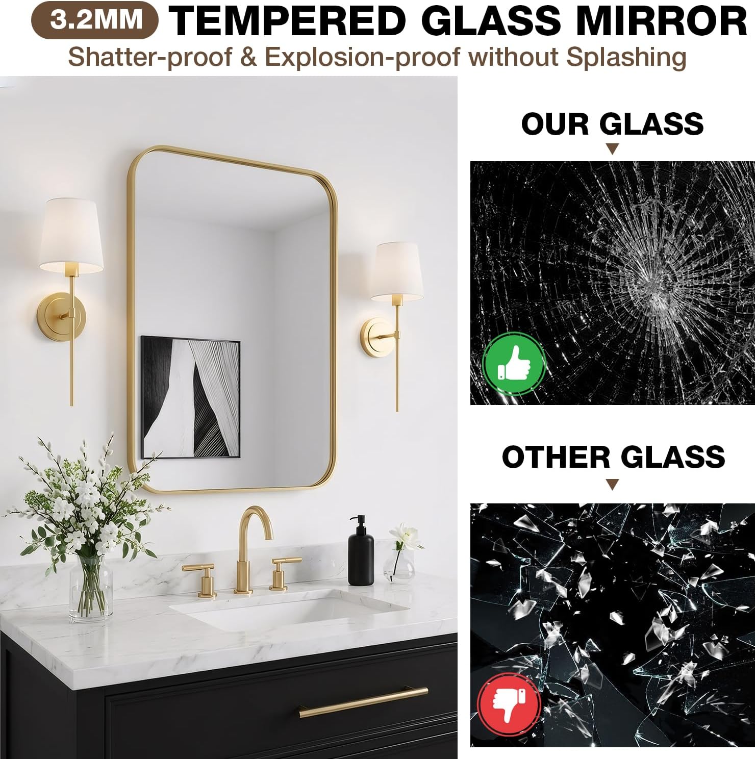 12x16 Inch Bathroom Mirrors for Over Sink, Brushed Gold Rectangle Mirror for Bathroom or Entryway, Wall Mounted Vanity Mirror with Aluminum Alloy Frame & Tempered Glass, Hangs Horizontally/Vertically