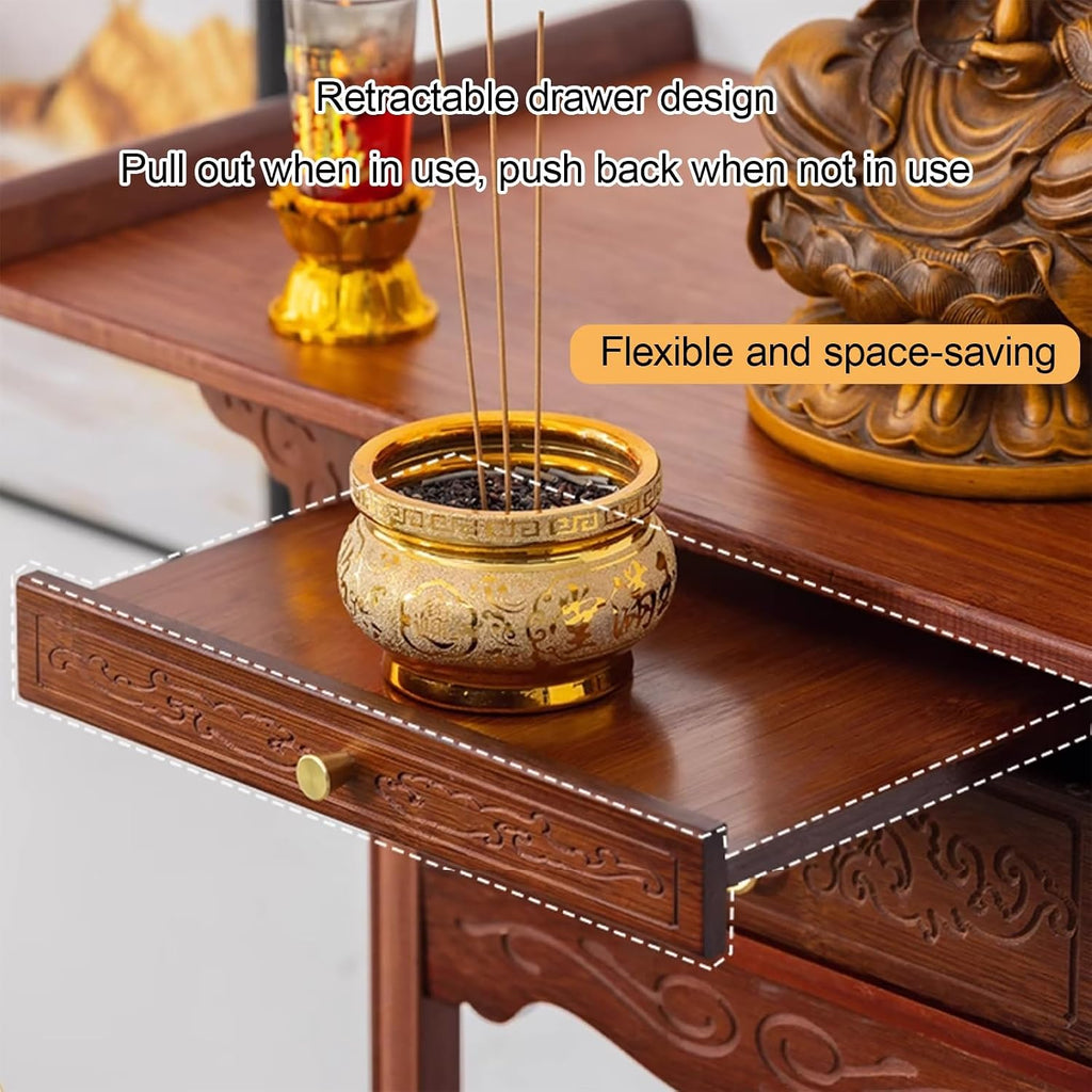Personal Shrine Altar Table with Storage, Bamboo Meditation Altar Cabniat, Chinese Cabinet Offering Table Buddha Niche, for Living Room, Bedroom, Office(59cm/23.2in)