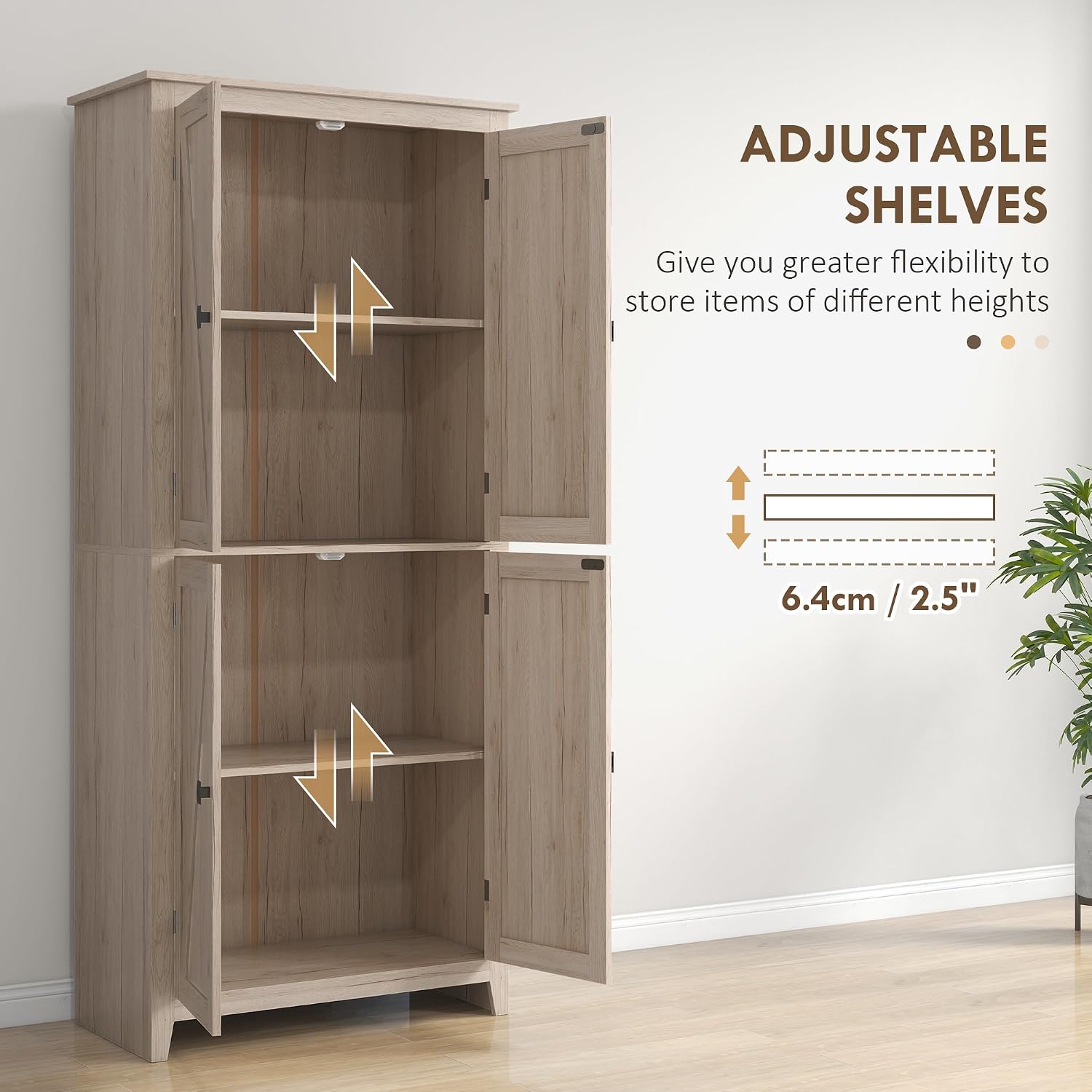 31.5" D*15.75" W*71.75" H Natural Wood Kitchen Pantry with 2 Shelves, 2 Double Doors, Farmhouse Rectangular Storage Cabinet, for Living Room, Dining Room