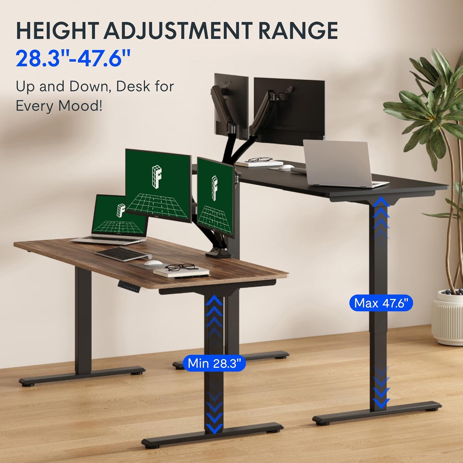 FLEXISPOT 71"x32" Large Dual Motor Electric Standing Desk, Black Walnut - 198 LBS Heavy-Duty Capacity, Ideal for Home Office, Creative Studio, or Multi-Monitor Setup