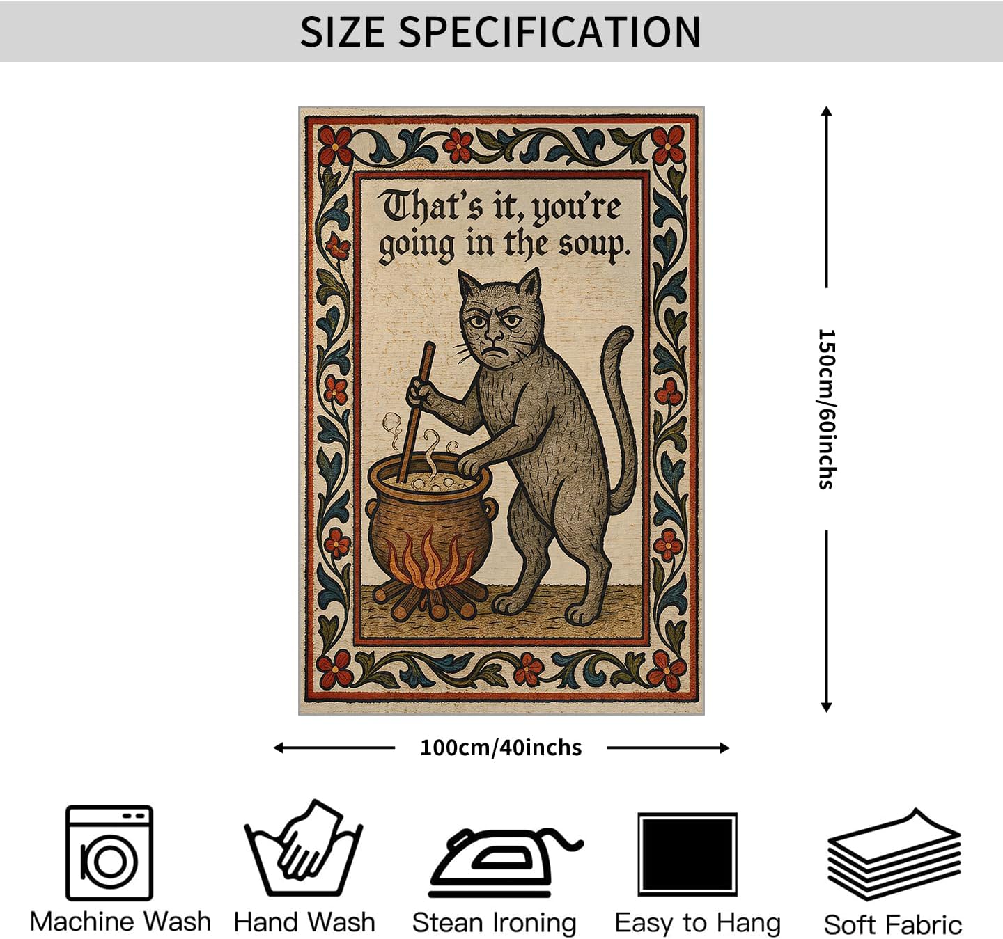 FoxUncle Weird Medieval Cat Woven Tapestry Vintage Medieval Cat Aesthetic Wall Art Funny Quirky Animal Wall Decor 40 x 60 inches Home Decor for Living Room Hallway Bedroom