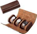 Watch Travel Case, Luxury Leather Watch Roll 3 Slot Organizer Box for Man and Woman, Jewelry Storage Case Gifts for Husband, Dad Birthday Christmas Anniversary (Dark Brown-3slot)