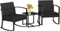 Homall Patio Furniture Set 3 Piece Resin Outdoor Bistro Set Rocking Patio Chairs with Cushions and Table for Porch, Poolside, Balcony and Yard (Black)
