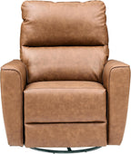 Power Recliner Chair Swivel Glider Upholstered Faux Leather Nursery Rocker Reclining Sofa Chair with Charging Port, Curved Armrests & Padded Backrest for Living Room and Bedroom (Brown)